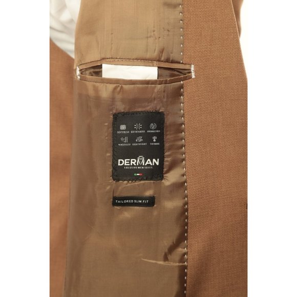 Derman Cinnamon Patterned Fabric Luxury Suit 3 Pieces - Picture 5 of 6